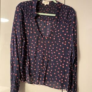 Bella Dahl Navy and Red Patterned Blouse